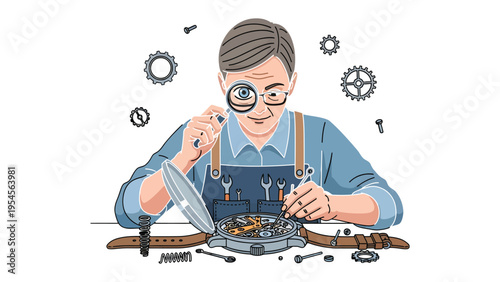 Precision in Time: A skilled horologist meticulously repairs a wristwatch.