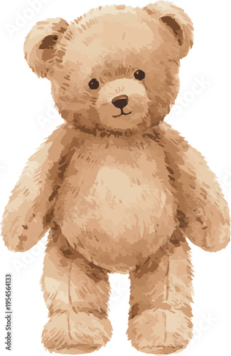 Vintage Watercolor Vector Teddy Bears Set, cute hand painted plush toys in different poses, sweet retro nursery illustration collection isolated on light background for baby