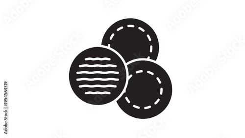 Pads makeup removal set with three black circular items, one with wavy lines, and two with dashed borders.