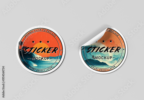 Two Isolated Rounded Stickers Mockup
