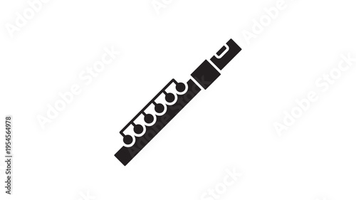 Flute simple black silhouette on a white background, representing a musical instrument used for melodies.