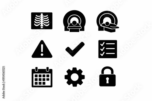 Medical imaging icons set for x-ray mri checklist and appointment management