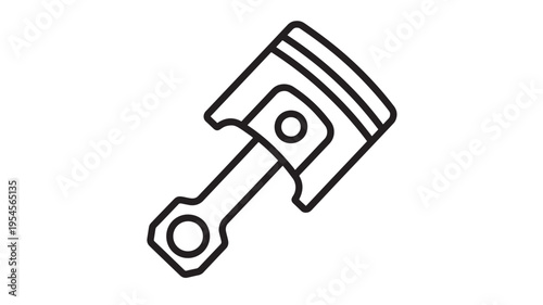 Piston and connecting rod schematic icon with a clean outline drawing on a white background. featuring engine part, automotive, mechanical with