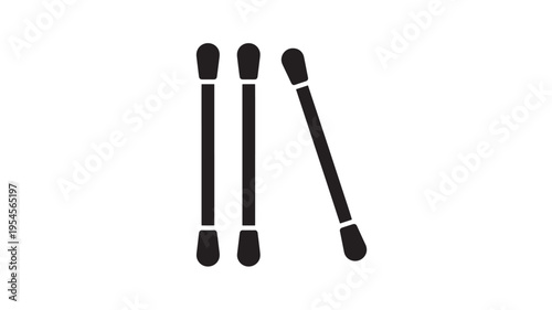 Cotton swabs black icon with three pointed tips and white background, representing hygiene and cosmetic tools.