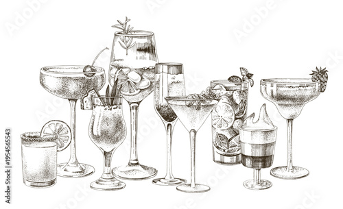 Alcohol cocktails hand sketched vector collection