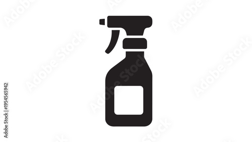 Spray bottle icon with a rectangular label area and trigger mechanism for cleaning solutions or other liquids