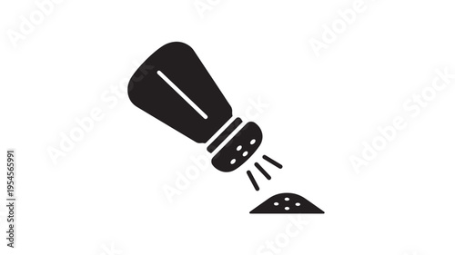 Shaker icon with pepper being sprinkled onto a pile, representing seasoning for food or cooking. featuring spice, condiment, powder with sprinkle and