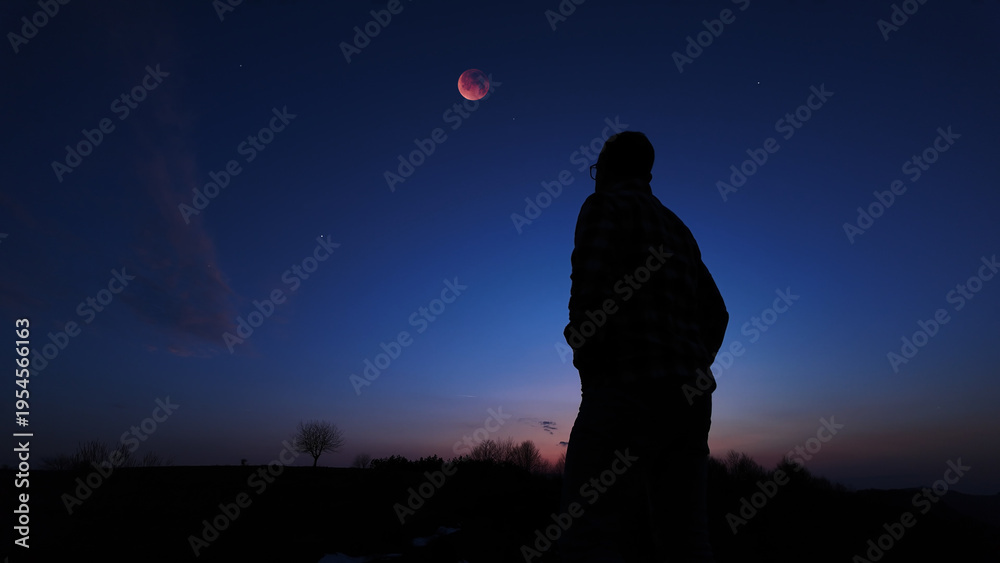 Fototapeta premium Amateur astronomer observing stars, planets, Moon eclipse and other celestial objects.