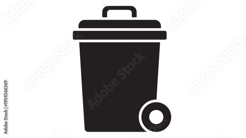 Trash can icon with lid and wheels, representing waste and recycling, suitable for web design and infographics.