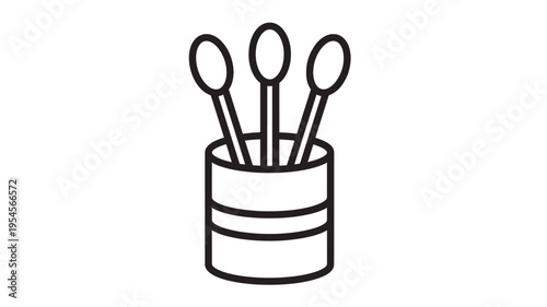 Cotton swabs in a container with black outline, abstract hygiene and beauty concept featuring Q-tips, cosmetic applicators, cleaning with personal