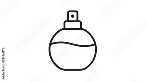 Perfume bottle icon with a round base and spray nozzle, minimalist line art for beauty and fragrance applications.