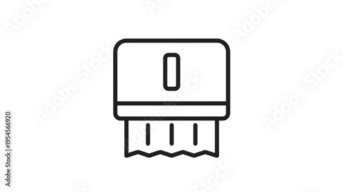 Paper towel dispenser outline icon with a rectangular shape and dispensing paper sheets from the bottom.
