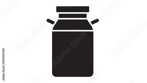 Milk can icon with handles and lid, representing traditional dairy farm storage and product. featuring container, vintage, agriculture with liquid