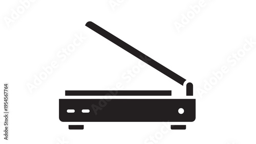 Scanner icon with a hinged lid and simple controls for digital document scanning and archiving. featuring office equipment, technology, scan with