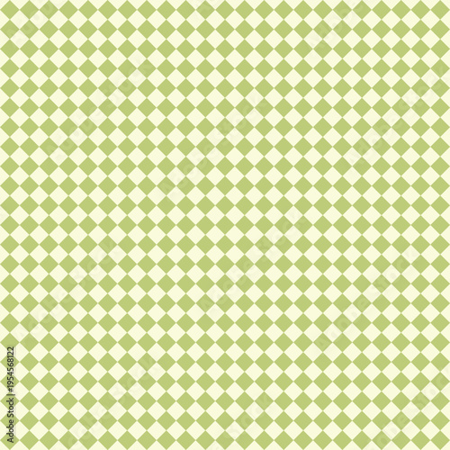 Seamless soft green and ivory geometric diamond grid pattern. Modern tiling background for wallpaper, packaging, textile, branding, and web design.