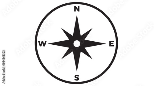 Compass rose icon with North, South, East, and West directions indicated on a clean white background