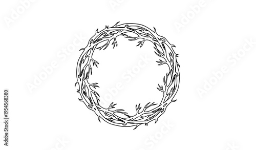 Abstract Dead Tree Circular Frame with Minimal Branch Lines and Eerie Gothic Vector Outline Design