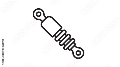 Shock absorber icon with spring and eyelet ends on a white background, representing vehicle suspension and automotive mechanics.