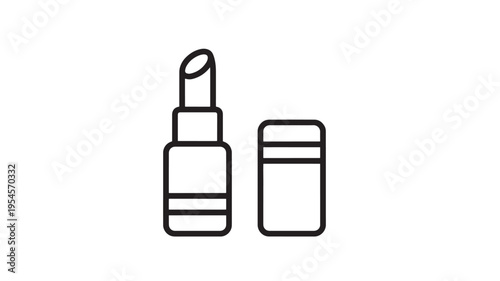 Lipstick cosmetic product with its cap, a simple outline icon representing makeup and beauty essentials.