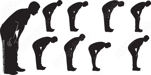 Man in various bowing poses in black silhouette sequence