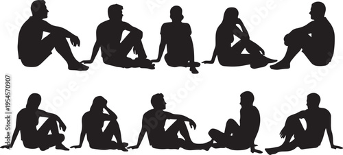 Silhouettes of people sitting in various poses and emotions