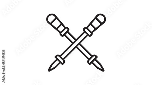 Pipettes crossed icon with pointed tips and textured handles, isolated on a white background, symbolizing liquid measurement.