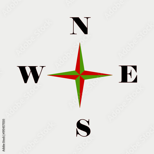 Cardinal directions analogue.Cardinal Direction Analogy Illustration.Suitable for geography education, navigation concepts, infographic design, map elements, compass learning.