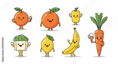 Whimsical prehistoric scene with cute dinosaurs wearing hats and scarves in a landscape with mountains and a smoking volcano.