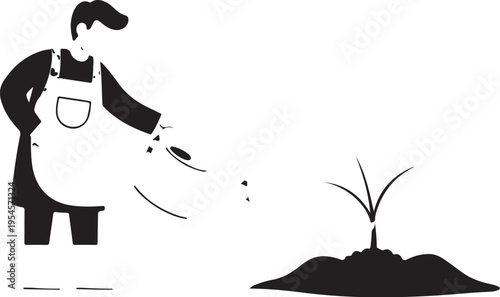 Gardener planting seeds in fertile soil with care and attention