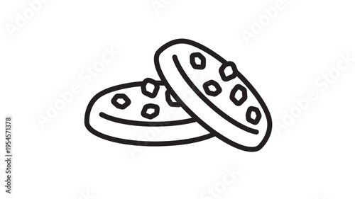Cookies hand drawn icon with chocolate chips on white background, simple food illustration for design elements