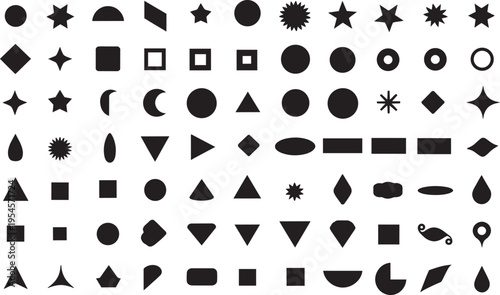 Geometric Shapes Icons Set Vector Stars Moons Triangles Circles