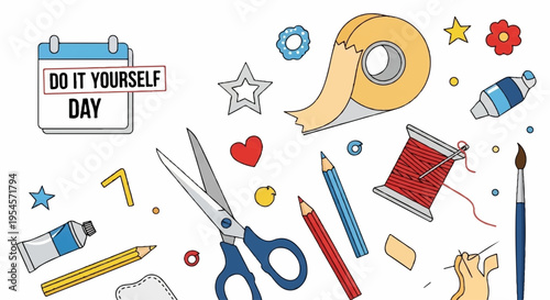 Colorful diy crafting tools and supplies for creative projects and handmade activities