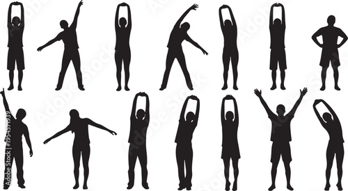 Silhouettes of people in various dance poses and movements