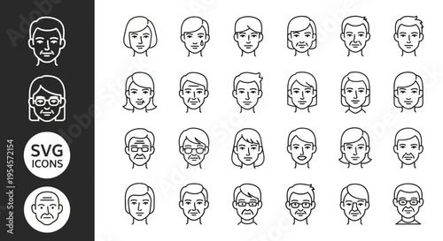 Diverse Human Faces Icon Set - Avatars for People and Generations