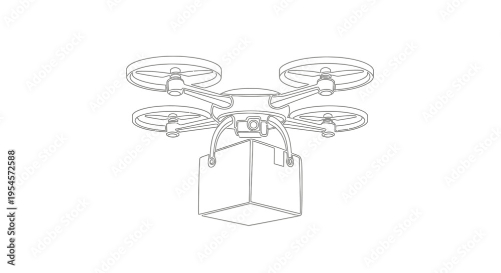 Obraz premium Drone Delivery Outline Icon: Future Logistics and Package Transport