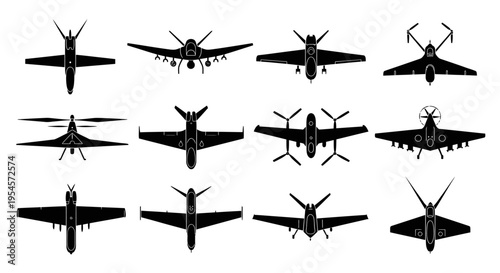 Drone Collection: Top View Silhouettes of Unmanned Aerial Vehicles