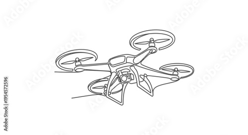 Drone with Camera Illustration - Quadcopter Line Art Sketch