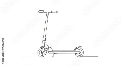 Electric Scooter Outline Drawing, Minimalist Line Art, Modern Urban Transport