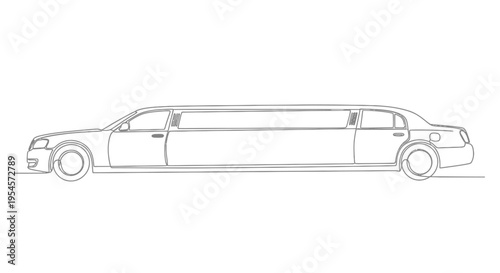 Elegant Limousine Line Drawing: Luxury Car Silhouette, Vector Art