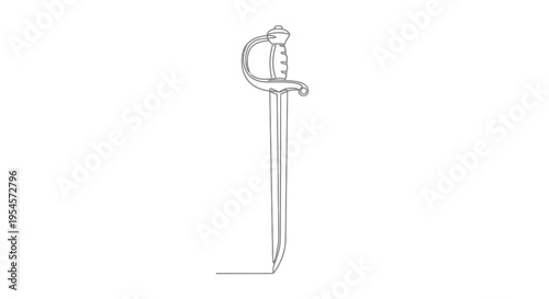 Elegant Saber Sword Outline Continuous Line Art