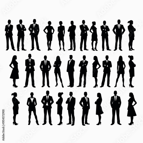Businessman silhouettes , group of standing business men and women 
