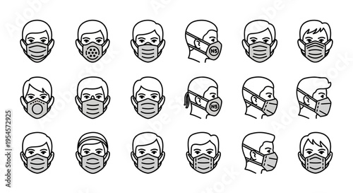Face Mask Icons: Different Types of Masks and Views