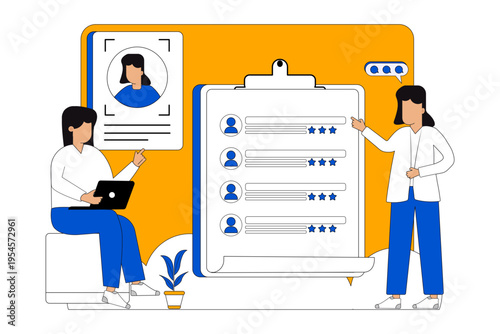 Businessman finding new candidate from list Illustration
