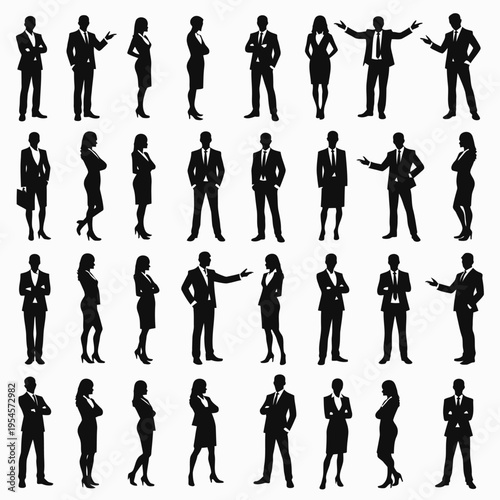 Businessman silhouettes , group of standing business men and women 
