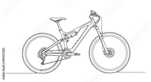 Full Suspension Mountain Bike Line Drawing Illustration