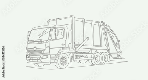 Garbage Truck Line Drawing Illustration