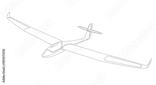 Glider Aircraft Line Drawing Outline