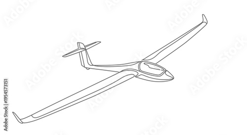 Glider Aircraft Outline Drawing, Aerodynamic Sport Plane Line Art