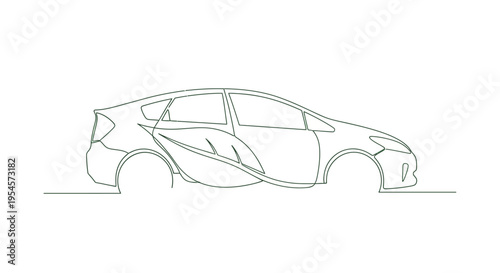 Green Car Concept: Leaf Design on Hybrid Vehicle Sketch