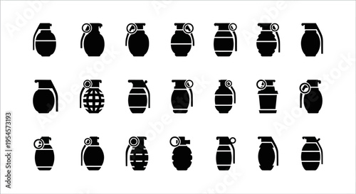 Grenade Icons Set: Military Explosive Weapon Symbols Collection